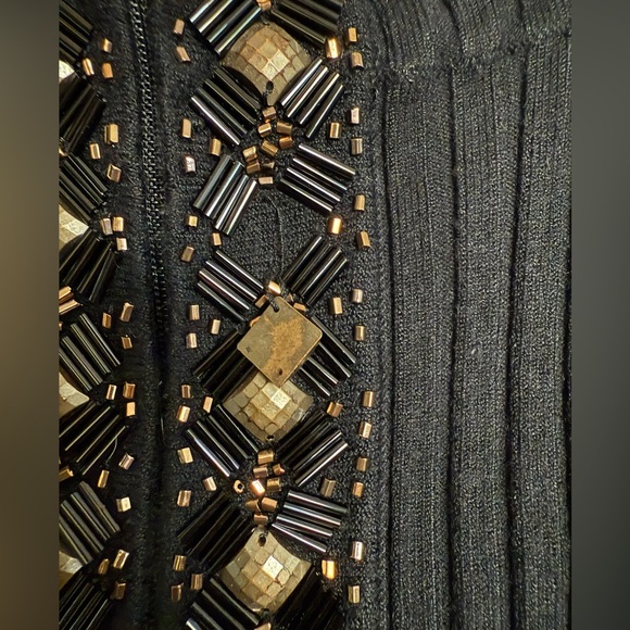 BELLDINI Black Ribbed Zippered Cardigan with Gold Beaded Details - XL - Picture 6 of 6